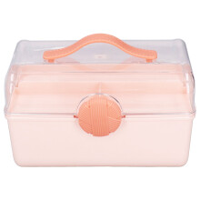 Trousse de maquillage portable transparente avec couvercle pliable et compartiments Ă plusieurs niveaux.