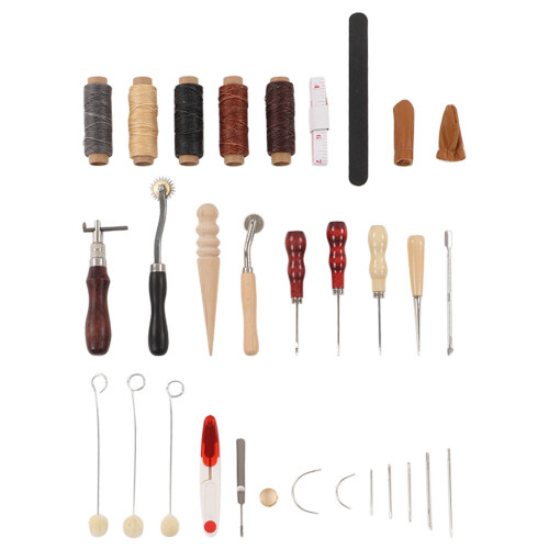 Leather Tools Set – Wax, Thread, Needle, Sanding Stick, Stainless Steel 1