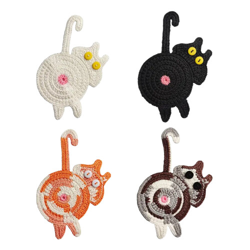 Pack of 4 Decorative Knitted Mats Cats Theme Mat Scratch-Set 1