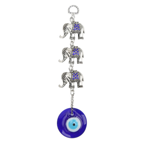 Evil Eye Pendant with Three Elephants Glass Wall Decoration Ornament 1