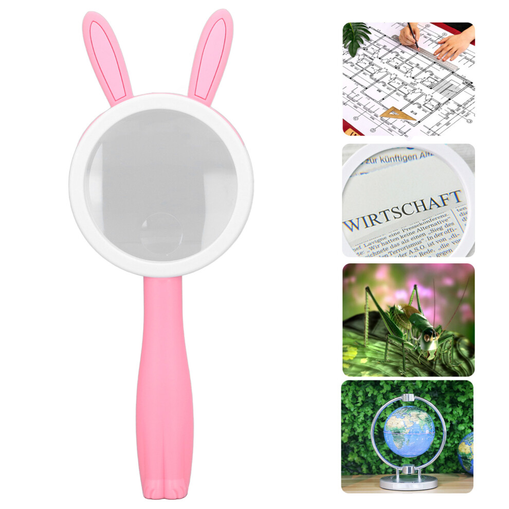 Pink Hd Rabbits Magnifier With Comfortable Grip Plastic Handle Handheld