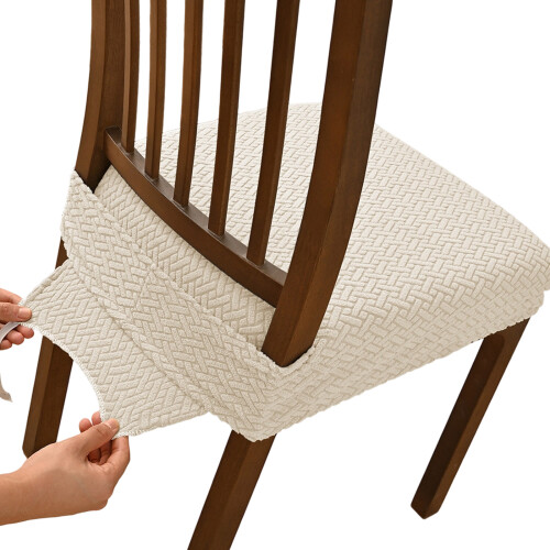4 Stück Stretch-Jacquard-Stuhlsitzbezüge,-Reis
