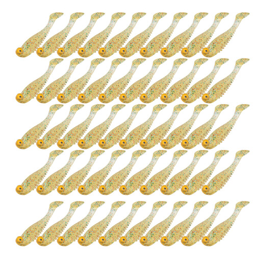 50 Stück Silikon Anglerköder Weiche Paddle Tail Swimbaits Gelb Grün 5x0,5cm