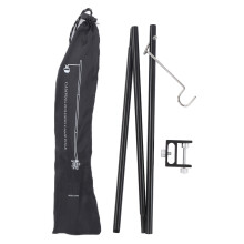 Suporte de iluminação portátil para exterior, poste de alumínio com altura ajustável e gancho para pendurar, multifuncional.