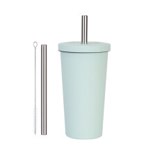 Ergonomic Handle Insulated Straw Cup Stainless-bluish white