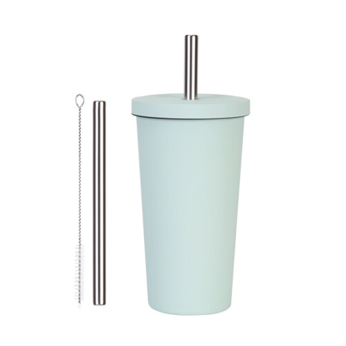 Ergonomic Handle Insulated Straw Cup Stainless-bluish white