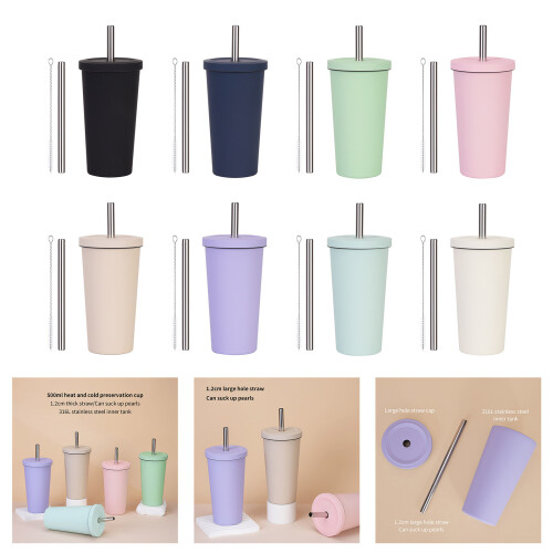 Ergonomic Handle Insulated Straw Cup Stainless-bluish white 2