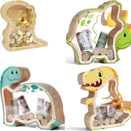 Lustige hölzerne Dinosaurier-Münzbox für Kinder,-H 1