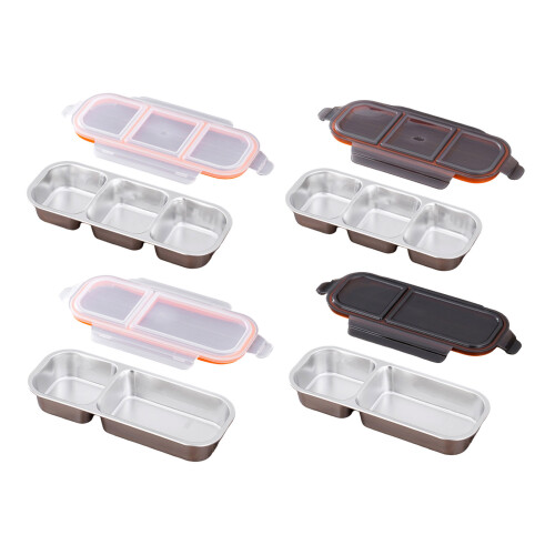 Stainless Steels Multi Compartment Food Container 2-black cover 2