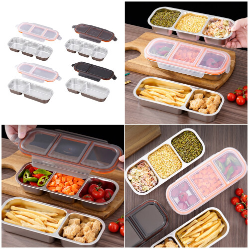 Stainless Steels Multi Compartment Food Container 2-black cover 1