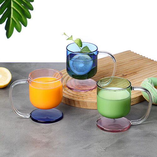 Clear Glass Cup with Base Floating Visual Heat-pink with blue 1