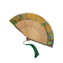Fabric Handheld Chinese Folding Fan Bamboos Fabric Folding Fan
