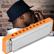 10-Hole Eb Blues Harmonica AM-20D, ABS Resin Comb, Orange