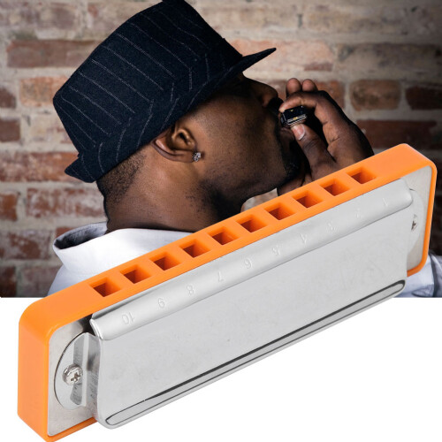 10-Hole Eb Blues Harmonica AM-20D, ABS Resin Comb, Orange