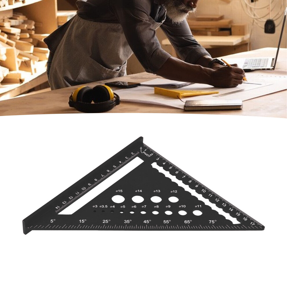 7 Inch Aluminum Triangle Ruler Woodworking Protractor, Black 7901381135998