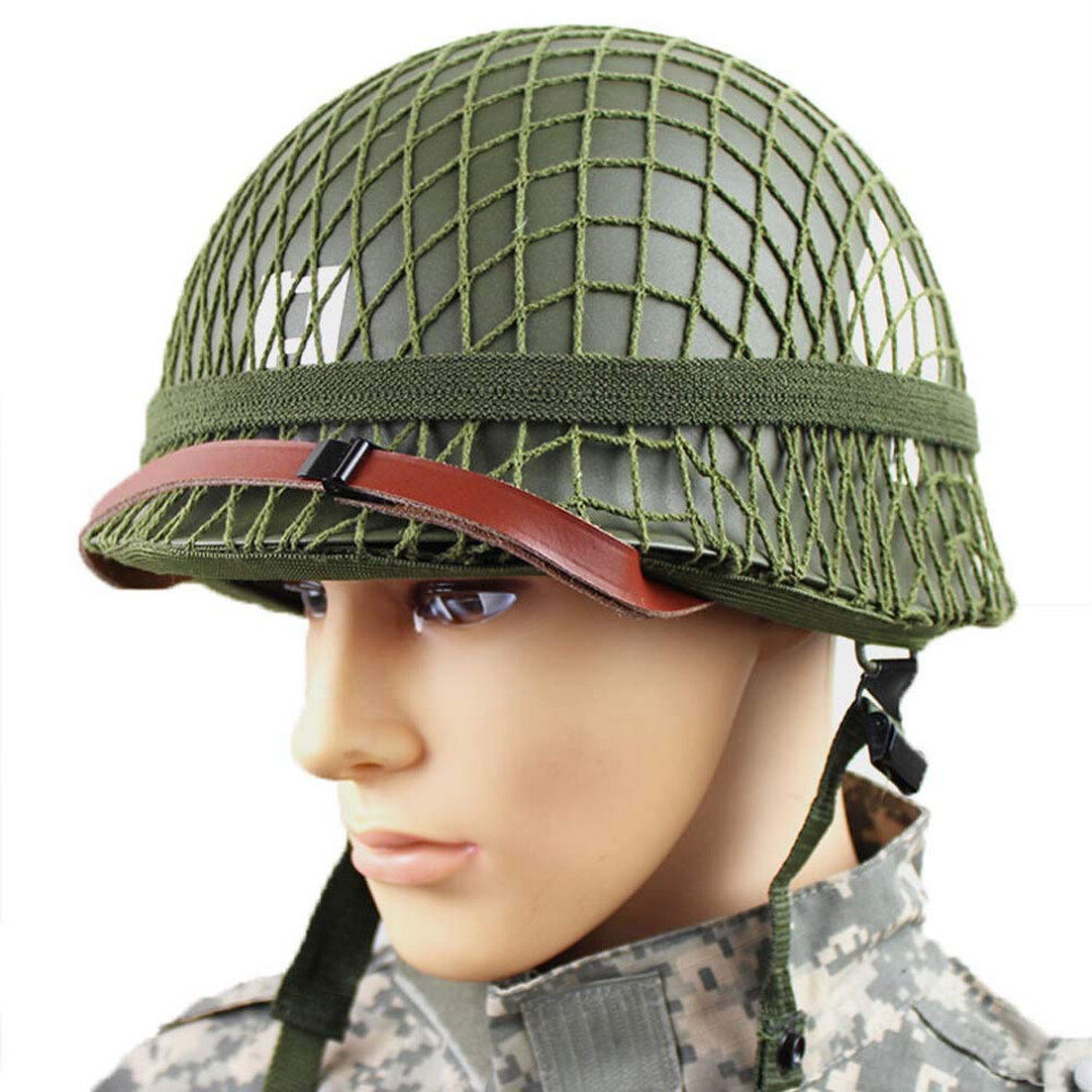 Ww2 Us Military M1 Steel Helmet Replica Net Canvas Chin Strap Green 9189345926495