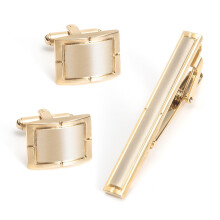 Men's Cufflinks Set Electroplated Brushed Metal Tie Clip Cufflinks Set Gold  One Size