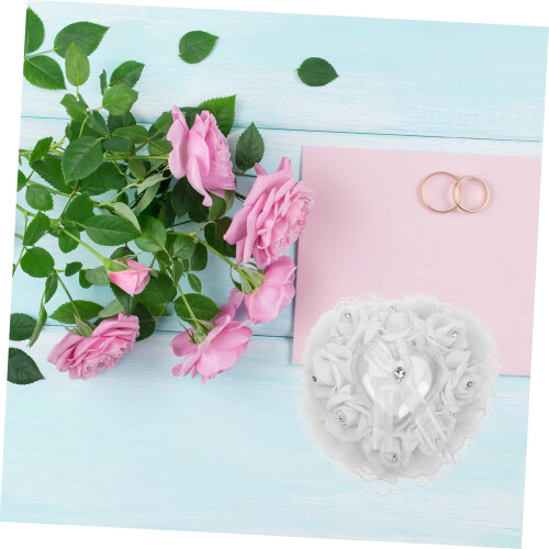 Wedding ring pillow heartshaped with creative ring storage, white 1