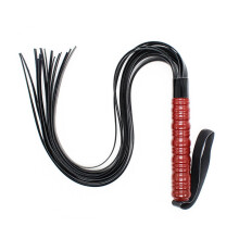 SM Whip Flogger Wooden Handle Fetish Whips Leather Flirting Whip (Black)