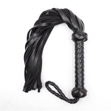 SM Whip Flogger Braided Handle Whips Adult Flirting Whip Leather Fetish Spanking Leather Whip SM Bondage Sex Toy for Couples, Length 60 cm (Black)