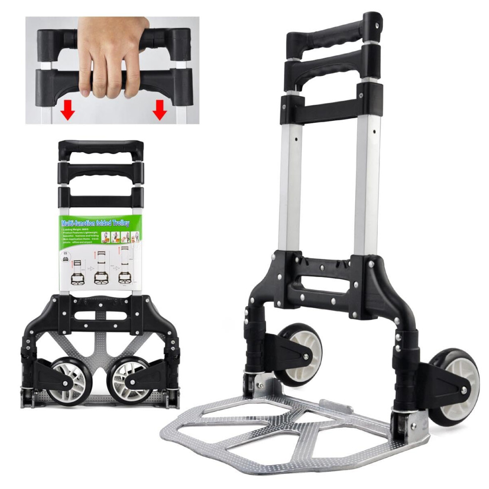 Folding Sack Truck With Rubber Wheels Stacking Trolley Hand Trolley With Nonslip Handle Transport Trolley Maximum Load 75 Kg Capacity Up To 80Kg 9365049720632