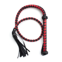 Whip Long Flogger Horse Whips Braided SM Whips Couples Flirting Whip Leather Fetish Flirting Whip Spanking Adult Sex Toy, Length 120 cm (Black Red)