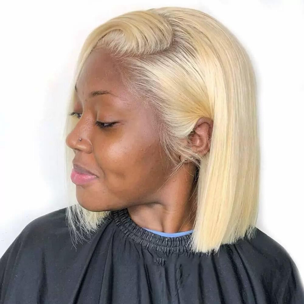 Unisex 13X4 Lace Frontal Wig Bob Blonde 100% Virgin Human Hair 16Inch Lace Front Wig