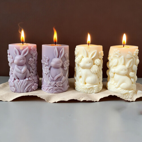 Hare Embossed Cylinder Silicone Mold Easter Candle Silicone-C 1