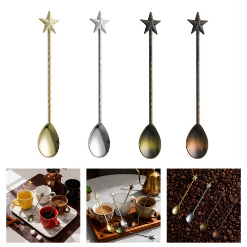 6Pcs Star Shape Long Handle Stirring Spoon-Green and patina 2