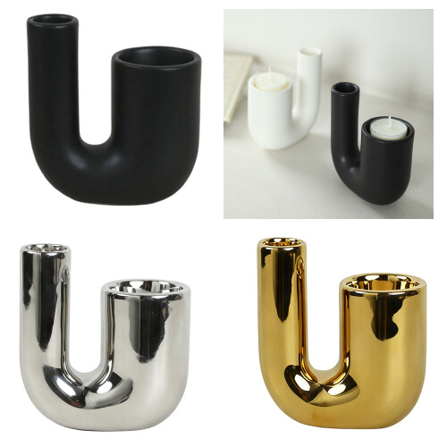 Taper Candle Stick Holders Ceramic Candlestick Holders-Black 2