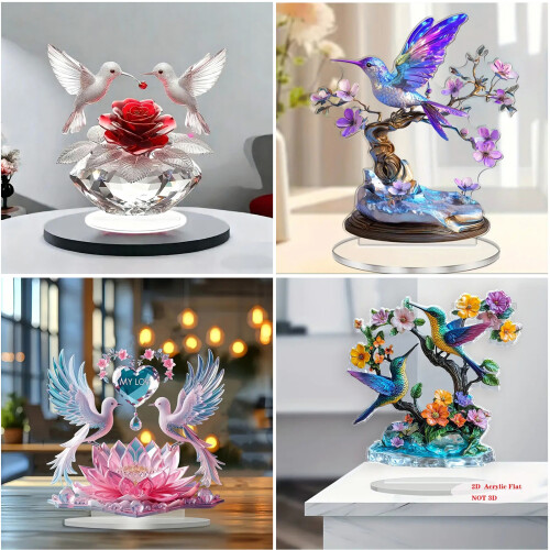 Acrylic Flower Branch Bird Statue Decorative Figurine-type 2 2