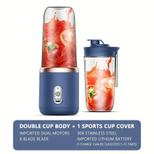 (Blue, ) Double Cup Multifunction Usb Fruit Mixers Juicers Portable Electric Juicer Blender Fruit Juicer Cup Food Milkshake Juice Maker