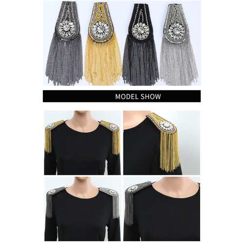 Multipurpose Metallic Shoulder Epaulettes Rhinestones-silver 1