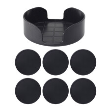 6Pcs Round Silicone Cup Pad Beverage Drink Coasters with-Black
