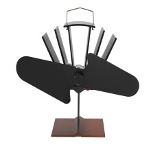 Stille en geruisloze ecoventilator met verwarmingsfunctie, ideaal voor houtkachels en open haarden, met een aantrekkelijk en duurzaam ontwerp.