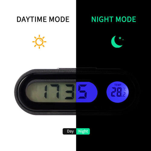 Car Time Clock Thermometer with LED Digital Display, 2-in-1 Design Digital Clock and Thermometer with Blue Backlight Display, Multi-function LCD Car 1