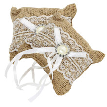 Rustic Ring Pillow with Lace Wedding Ring Holder Cushion 2 Pieces
