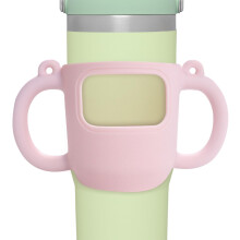 Silicone doublehandle cup grip baby bottle antislip cover reduces spills, pink and white