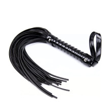 44 cm Leather Flogger Whip for SM Sex Strap with Hanging Ring (Black)