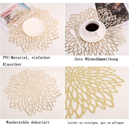 Reusable Table Splendor, Gold Placemats With Coasters For Dining Table Setting, Wipeable Material Perfect For Special Occasions 2