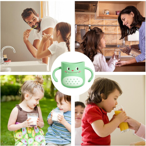 Kids Toothbrush Cup, Dinosaur Toothbrush Cup, Double Handle, Green 1Pack 1