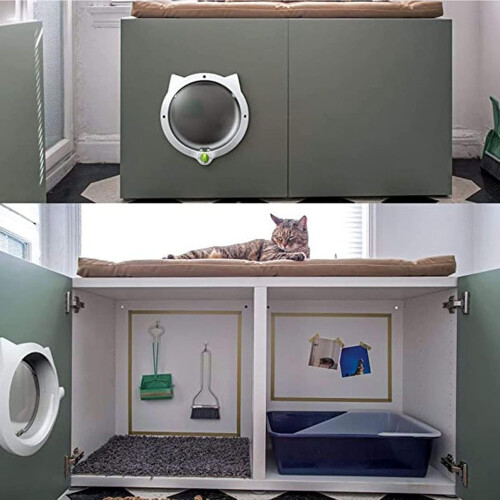 Cat Door For Interior And Exterior Doors Plastic Automatic Cat Flap With Magnetic 4 Locking Modes White 2