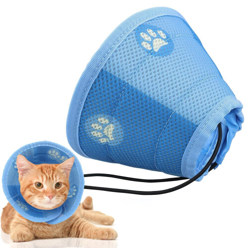 Waterproof Cat Collar Protective ECollar for PostSurgery and Wounds, Soft, Blue, Size S