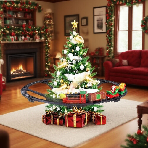 Hanging Christmas Train Set – Under-Tree Toy Train with Fog,-1 1