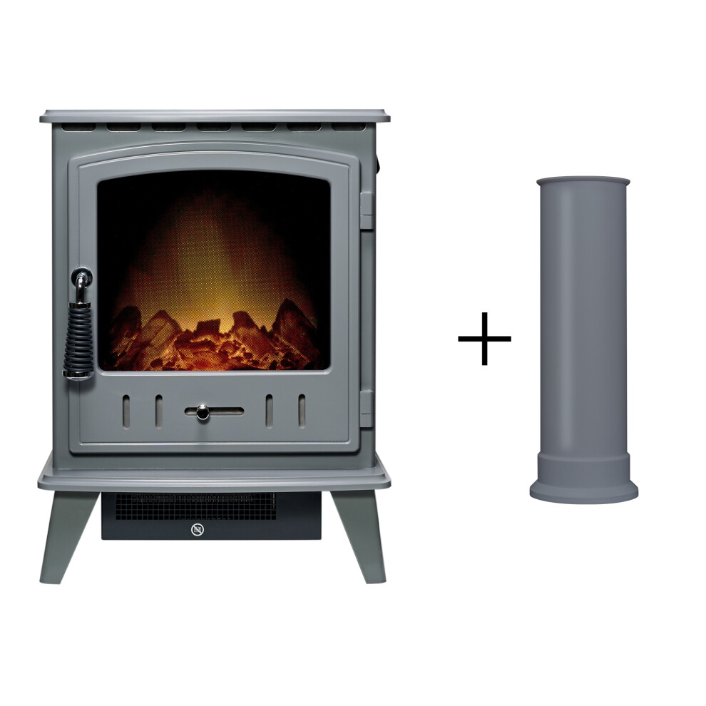 Adam Aviemore Electric Stove In Grey Enamel With Straight Stove Pipe