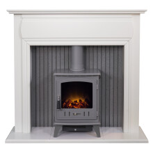 Adam Florence Stove Suite in Pure White with Aviemore Electric Stove in Grey Enamel, 48 Inch