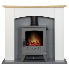 Adam Huxley in Pure White & Grey with Aviemore Electric Stove in Grey Enamel, 39 Inch