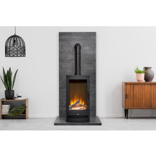 Acantha Tile & Hearth Set in Slate Effect with Horizon Stove & Tall Angled Pipe