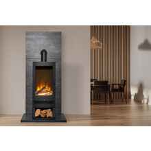 Acantha Tile & Hearth Set in Slate Effect with Horizon Stove & Log Storage