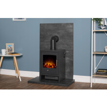 Acantha Tile & Hearth Set in Slate Venetian Plaster Effect with Bergen